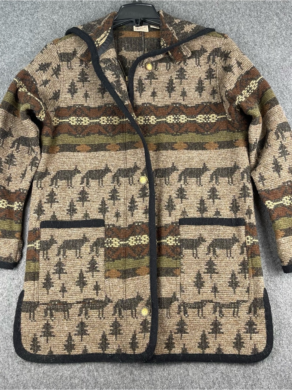 Woolrich Vintage 90’s Womens Hooded Wool Wolf Blanket Jacket Sz Medium USA Made
